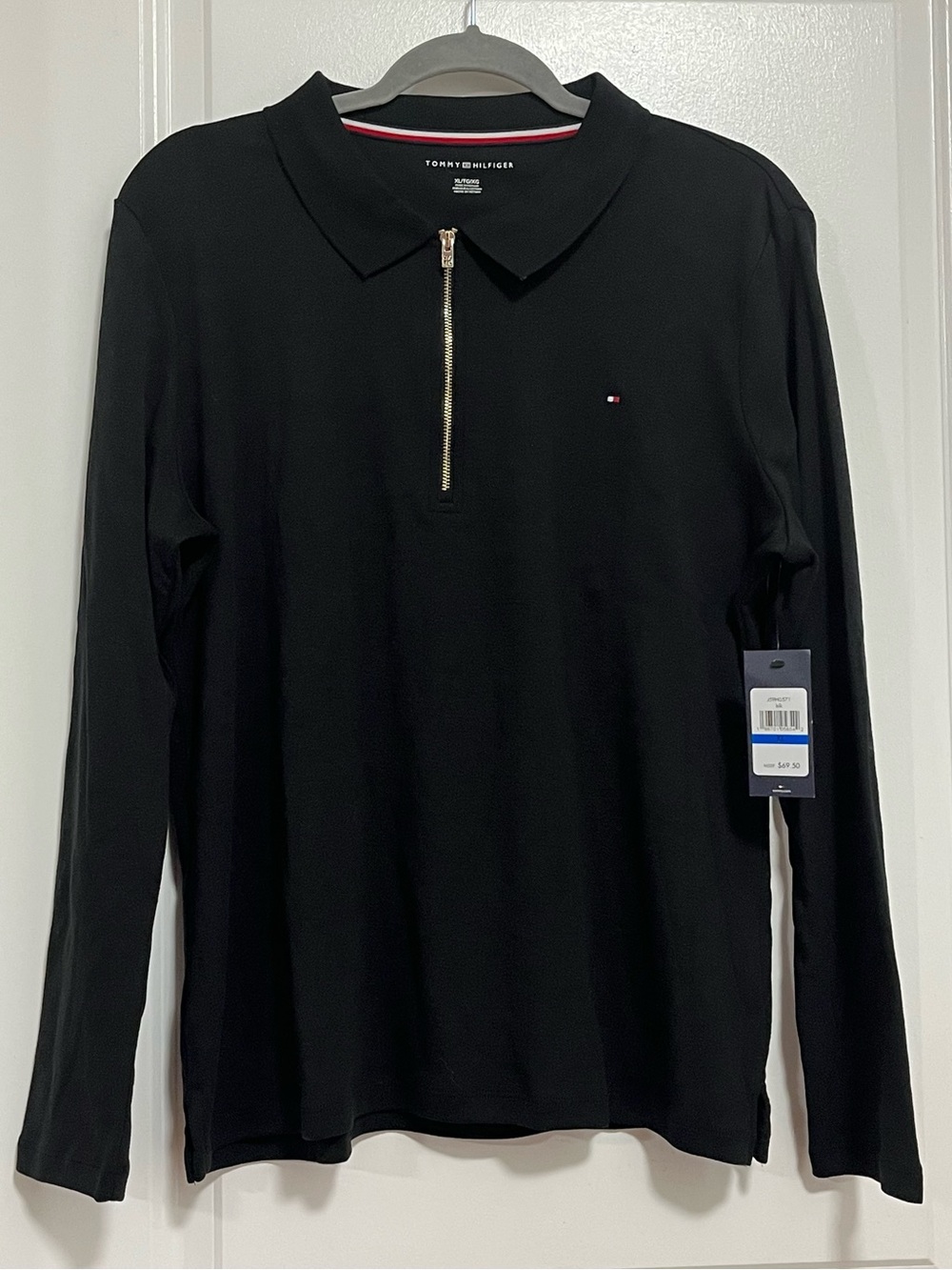 Tommy Hilfiger Women’s Black Quarter Zip Long Sleeve Polo Shirt XL NWT